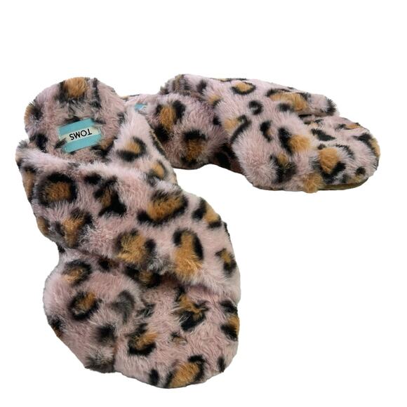 Toms Susie Slippers Women Size 7 Pink Brown Cheetah Animal Print Faux Fur Shoe - Picture 5 of 9